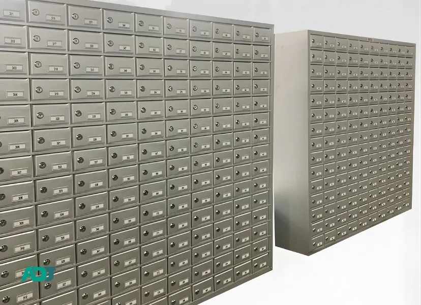 Armário porta objetos com compartimentos individuais em ambiente corporativo